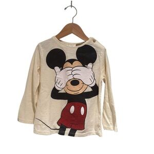Disney x Zara Cream Long Sleeve Tee with Playful Mickey Mouse - size 4-5